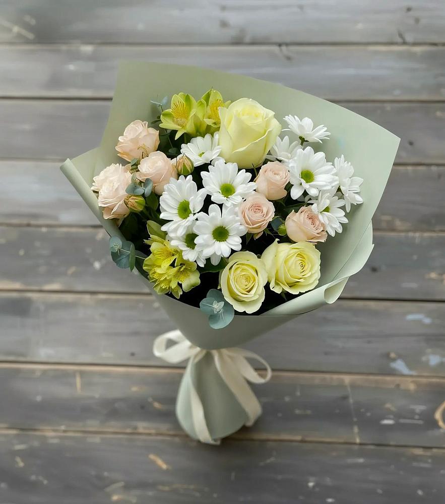 Букет цветов из: Альстромерии, Розы и Хризантемы в городе Мыски