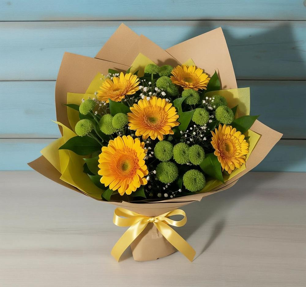 Букет цветов из: Герберы и Хризантемы в городе Мыски