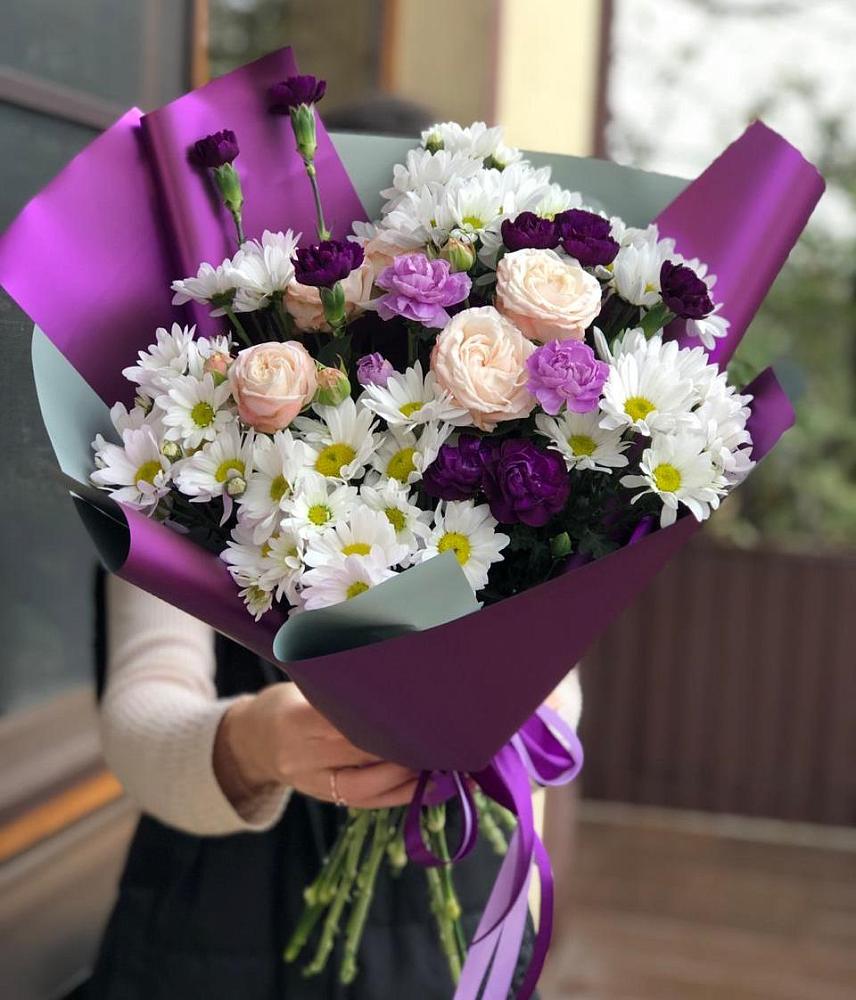 Букет цветов из: Хризантемы, Гвоздики и Розы в городе Мыски