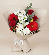 Букет цветов из:  Розы, Хризантемы, Герберы и Лилии в городе Мыски
