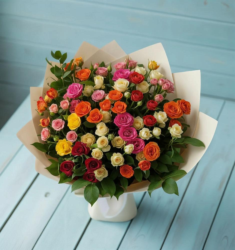 Букет Микс из разноцветных кустовых роз в городе Мыски