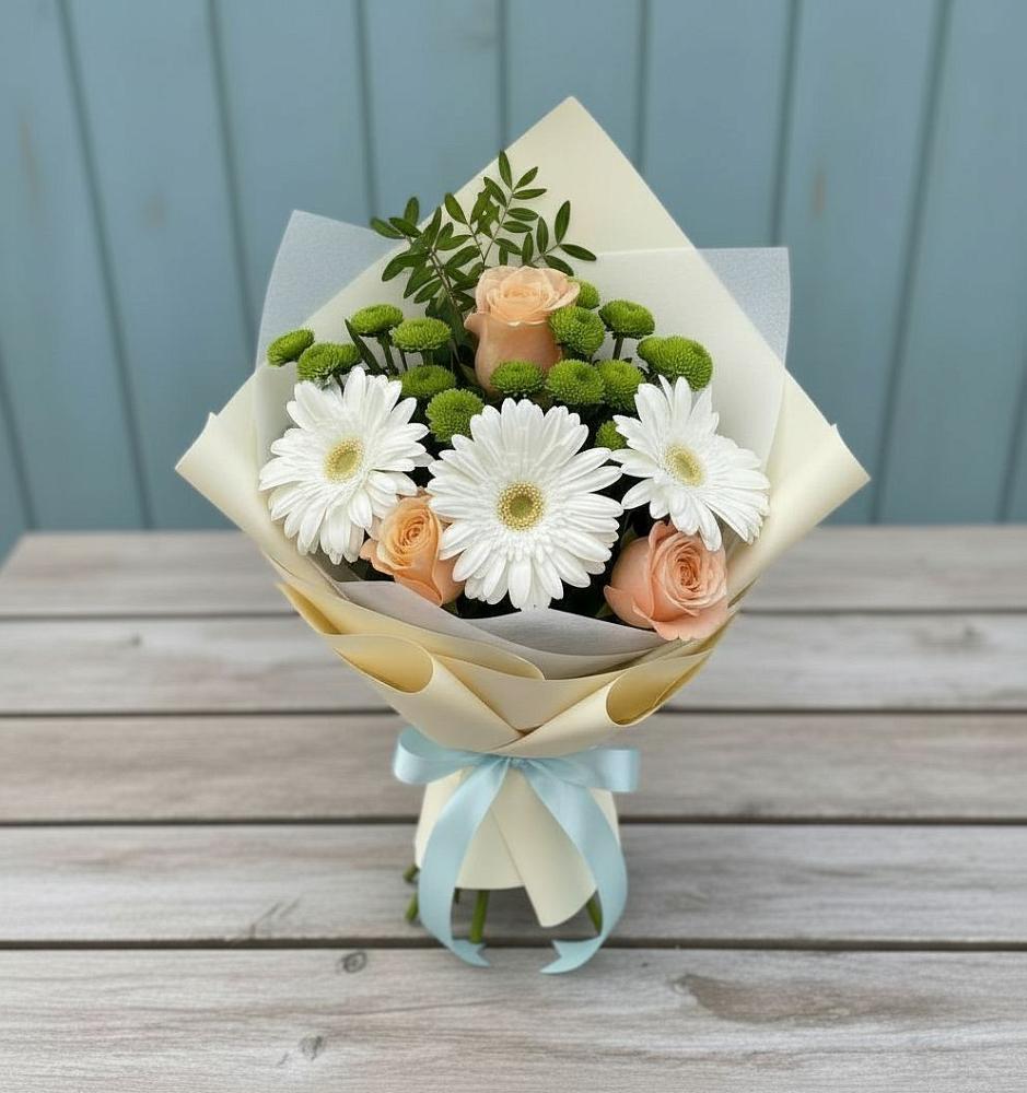Букет цветов из: Герберы, Розы и Хризантемы в городе Мыски