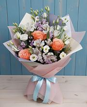 Букет цветов из:  Лизиантусы, Розы, Альстромерии и Гипсофила #REPLACE_PRED# городе Мыски
