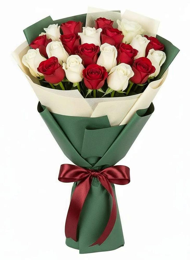 Букет Микс из красных и белых роз в городе Мыски