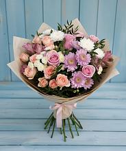 Букет цветов из:  Хризантемы, Розы и Альстромерии в городе Мыски