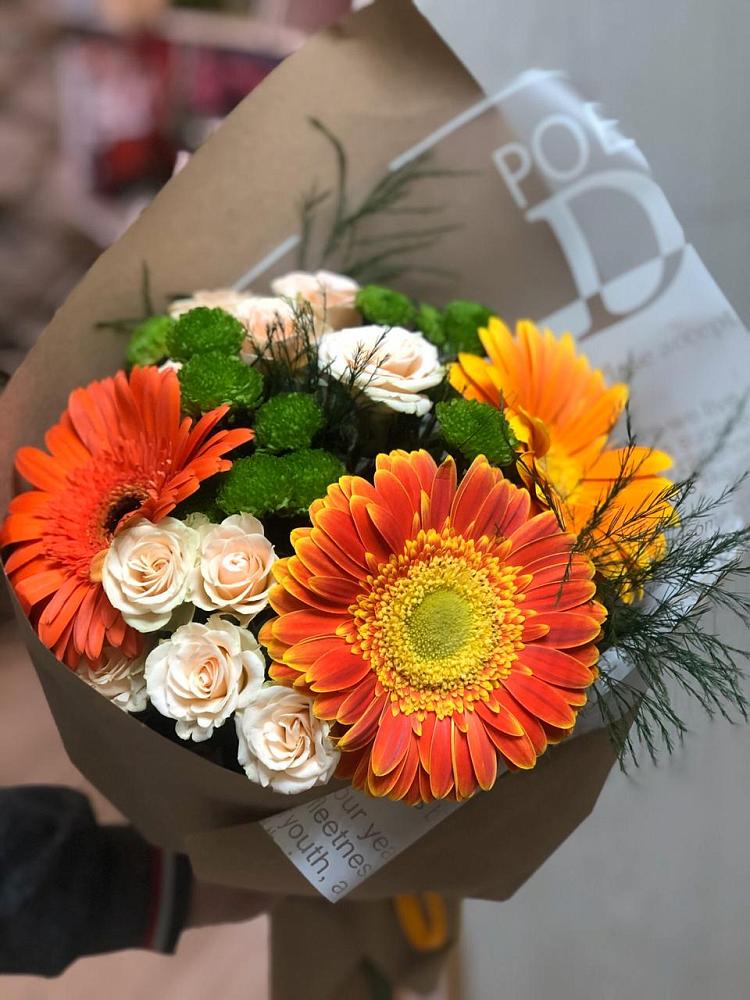 Букет цветов из: Герберы, Хризантемы и Розы в городе Мыски